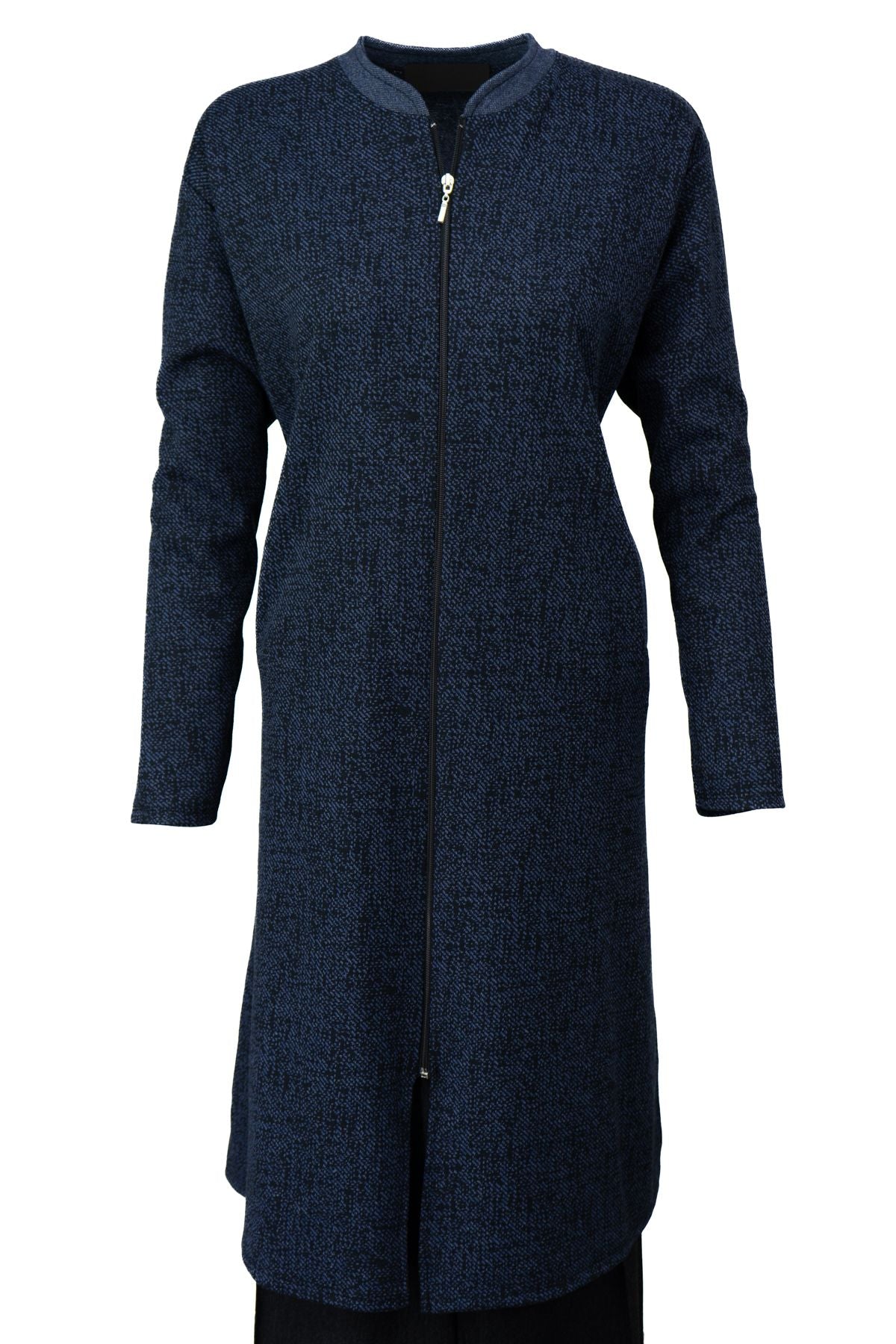 Kadın Kışlık Anne Uzun Hırka Pamuklu Fermuarlı Hakim Yaka Çift Cepli Kar Yağışı Modelli